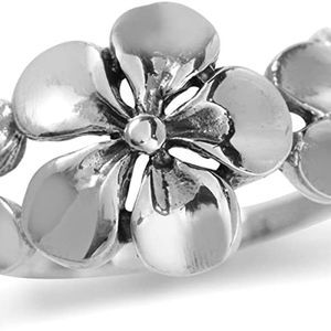 Silvershake 11mm Antique Finish 925 Sterling Silver 3 Plumeria Flowers Ring